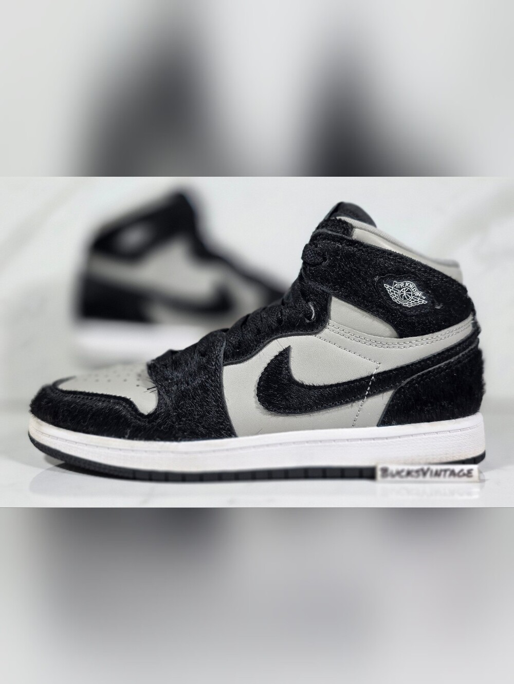 Nike Air Jordan 1 Mid SE Shoes Youth Size 3Y Black Grey Pony Hair FB1312-001